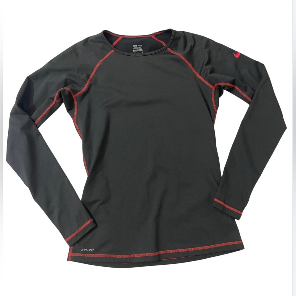Nike Pro Black Long Sleeve Thermal with Red Stitching Size M